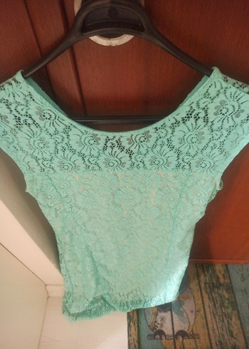 Turkuaz Dantel Detaylı elbise - Görsel 4