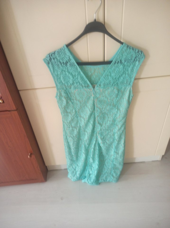 Turkuaz Dantel Detaylı elbise - Görsel 2