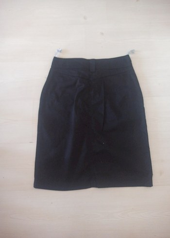 Düğmeli Siyah Midi Denim Kalem Etek - Görsel 2