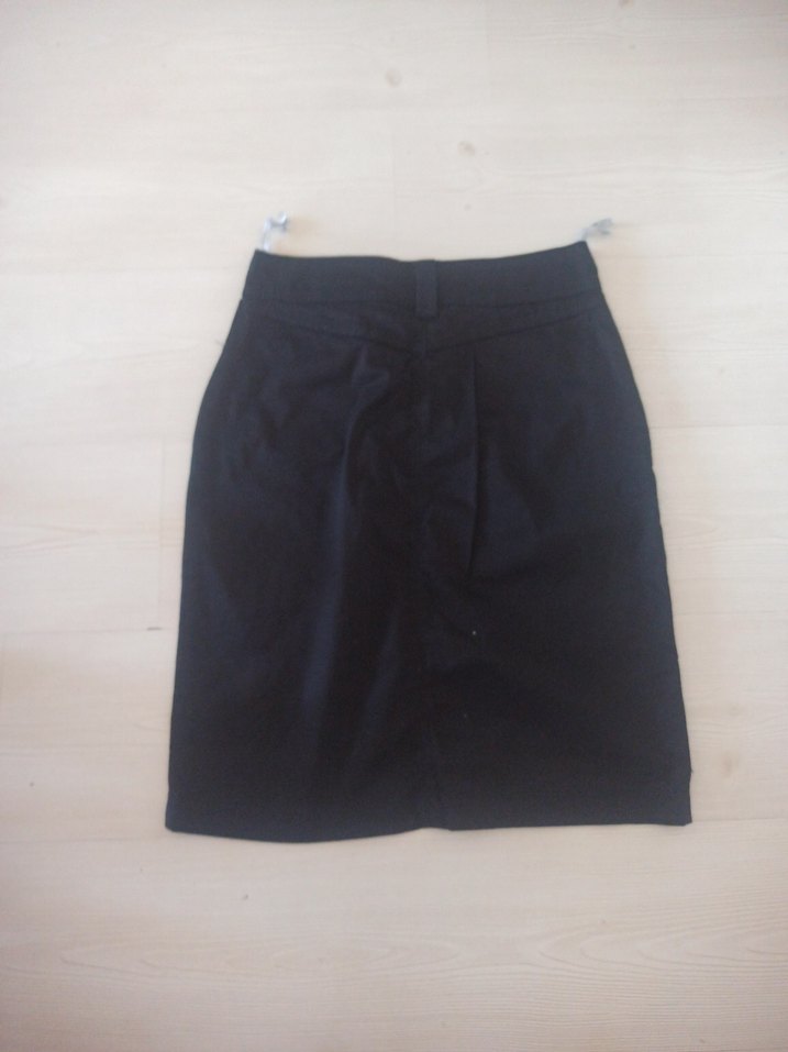 Düğmeli Siyah Midi Denim Kalem Etek - Görsel 2