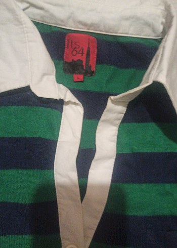 mudo kadın genç  Yeşil Çizgili Polo Yaka Tişört - Görsel 2