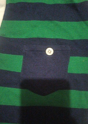 mudo kadın genç  Yeşil Çizgili Polo Yaka Tişört - Görsel 3