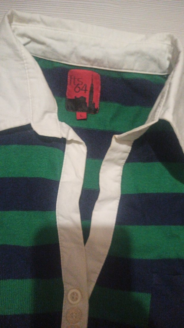 mudo kadın genç  Yeşil Çizgili Polo Yaka Tişört - Görsel 2