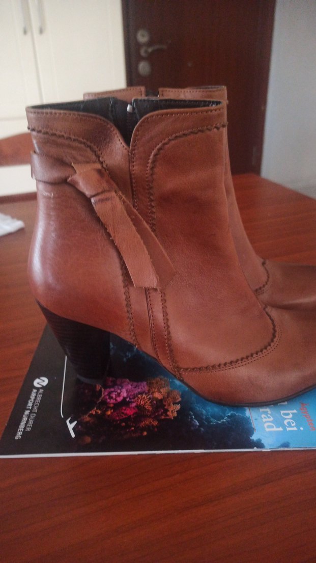 Kahverengi Deri Kadın  Topuklu Bot - Görsel 2