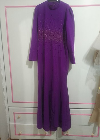 xl Beden Mor Drapeli Uzun Abiye Elbise
