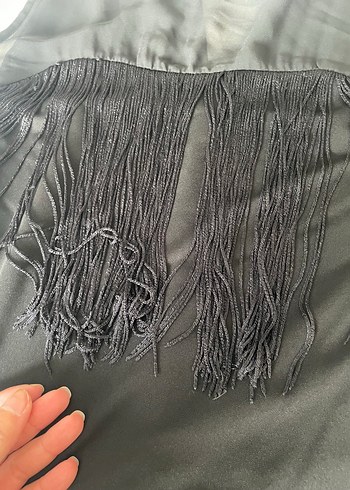 m Beden Püsküllü Siyah Gotik Midi Elbise
