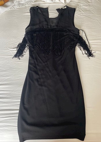 Püsküllü Siyah Gotik Midi Elbise