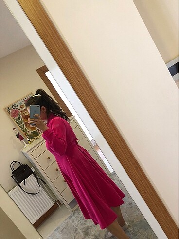 Kruvaze yaka bağlamalı içten bağlamalı elbise - Görsel 3