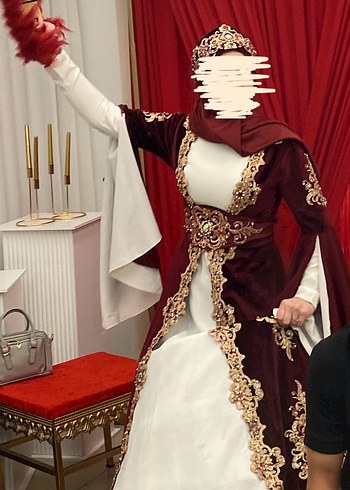 Bordo Nakışlı Uzun Kol Kına Elbisesi Ve Kaftan - Görsel 3