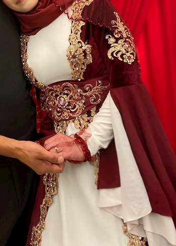 Bordo Nakışlı Uzun Kol Kına Elbisesi Ve Kaftan - Görsel 2