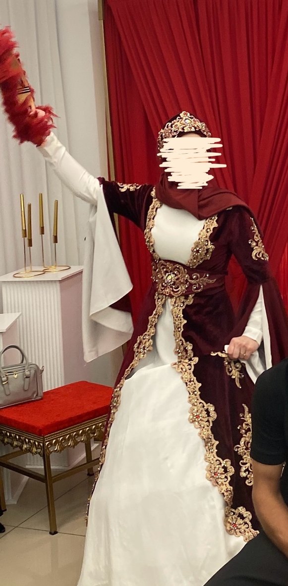 Bordo Nakışlı Uzun Kol Kına Elbisesi Ve Kaftan - Görsel 3