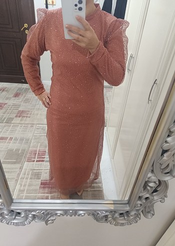 Parlak turuncuUzun Kollu Uzun Elbise