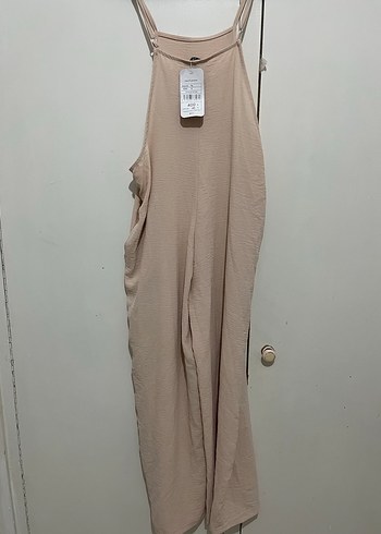 Bej Keten Salaş Askılı Tulum - Görsel 2