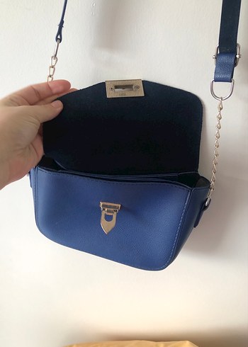 Mavi Deri Kadın Çanta Tokalı - Görsel 3