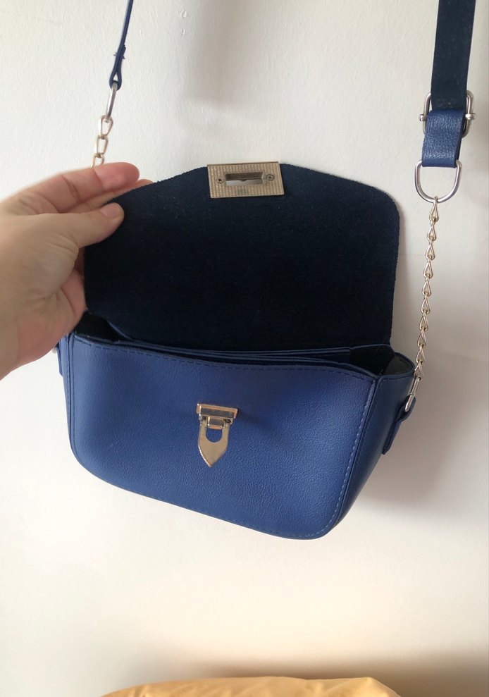 Mavi Deri Kadın Çanta Tokalı - Görsel 3