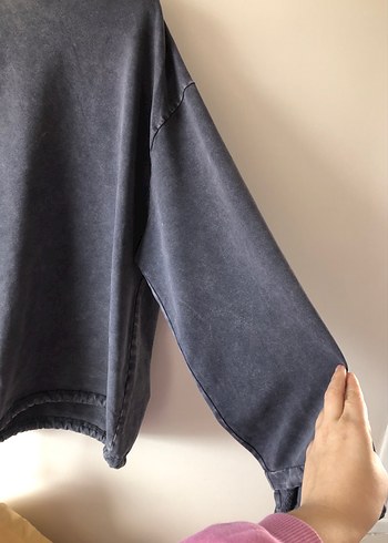 Püsküllü Gri Denim Sweatshirt - Görsel 3