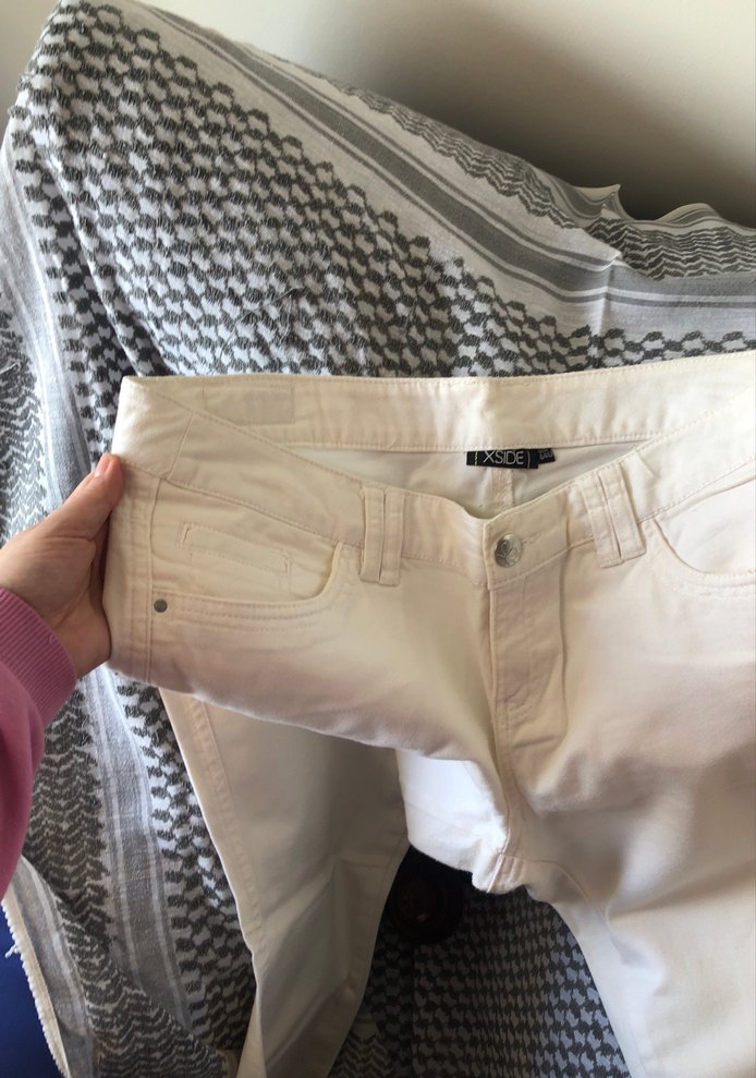 Kadın Beyaz Pamuklu Dar Kesim Pantolon - Görsel 3