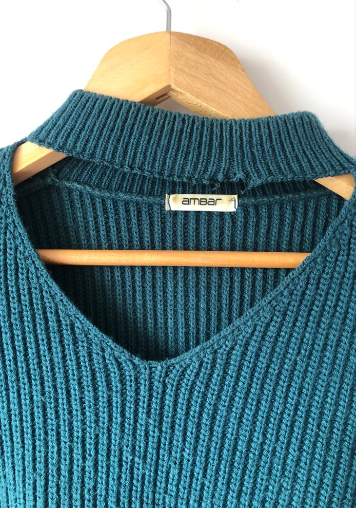 Turkuaz V Yakalı Triko Kadın Kazak - Görsel 2