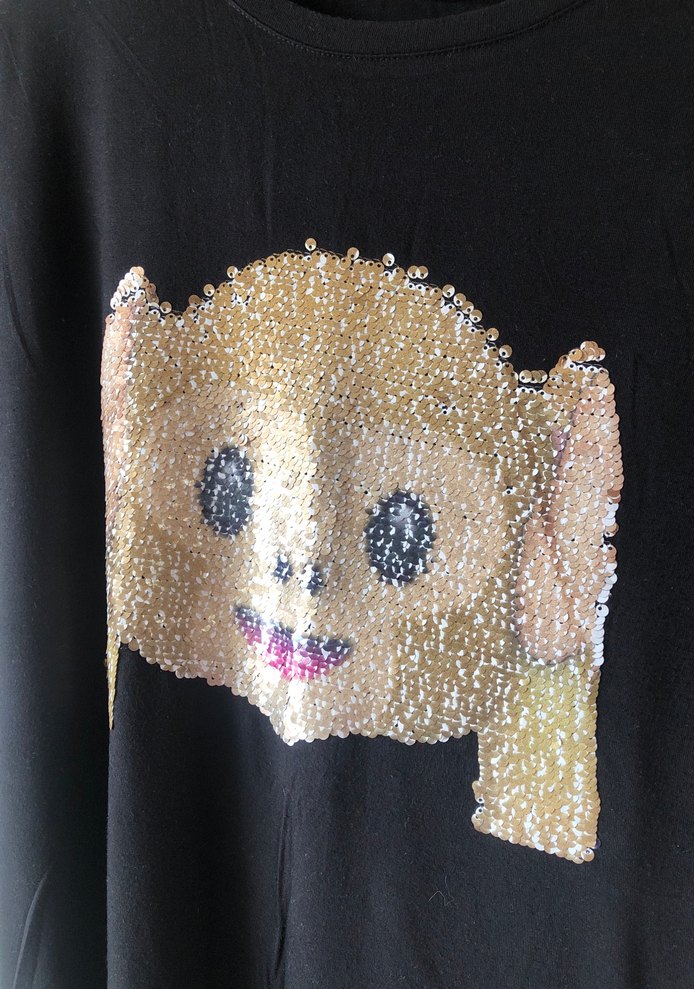 Kadın Payetli Baskılı Siyah Tişört - Görsel 3