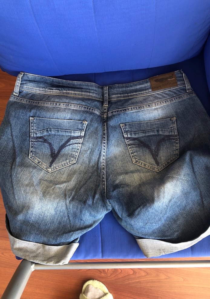 Düğmeli Mavi Kadın Kot Şort - Görsel 4