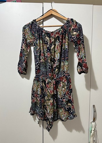 Kadın Çok Renkli Straplez Mini Tulum - Görsel 6