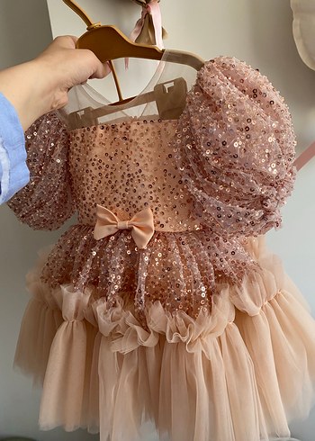 Pembe Payetli Fırfırlı Kız Çocuk Elbisesi - Görsel 2