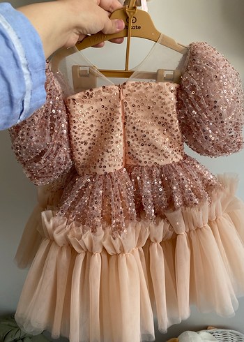 Pembe Payetli Fırfırlı Kız Çocuk Elbisesi - Görsel 3