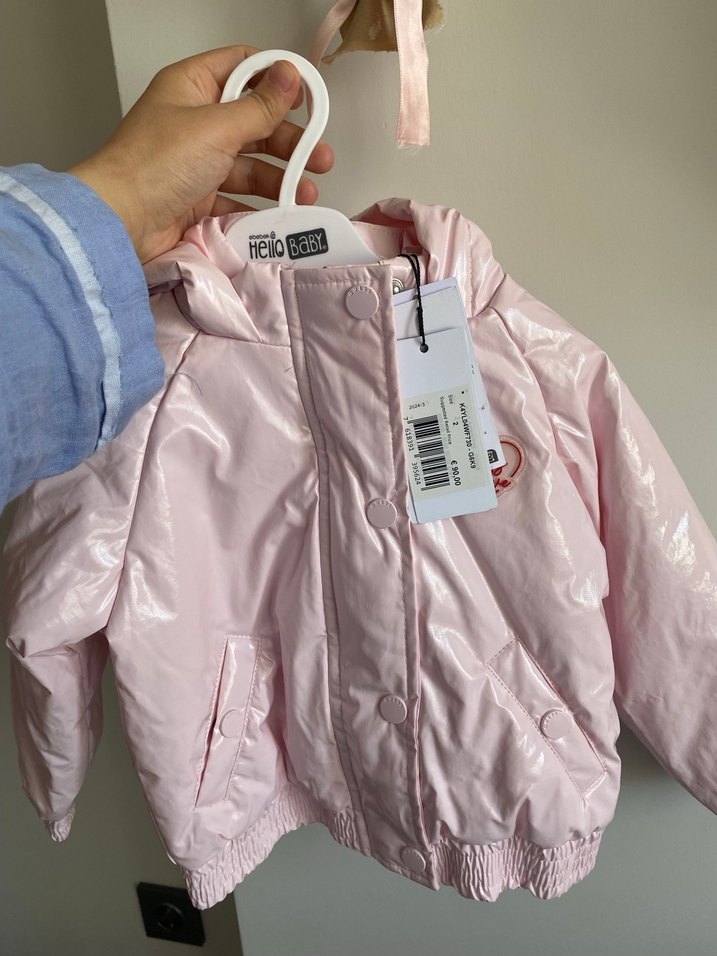 Kız Çocuk Pembe Kapüşonlu Düğmeli Mont - Görsel 4