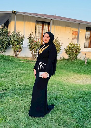 Drapeli Siyah Tesettür Kadın Takım - Görsel 2