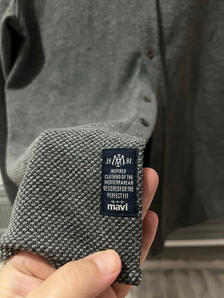 Gri Düğmeli Erkek Uzun Kollu Gömlek - Görsel 4