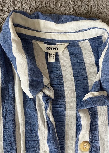 Düğmeli Mavi Çizgili Keten Gömlek - Görsel 3