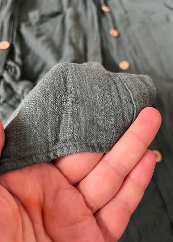 Düğmeli Mavi Çizgili Keten Gömlek - Görsel 7