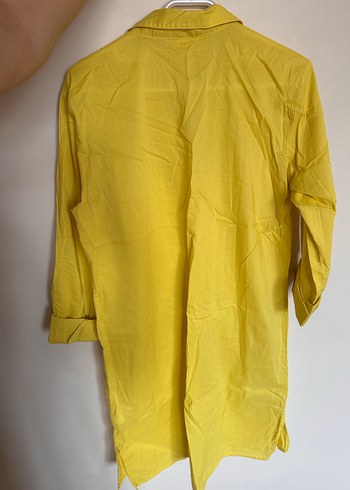 Sarı Düğmeli Midi Keten Gömlek - Görsel 2