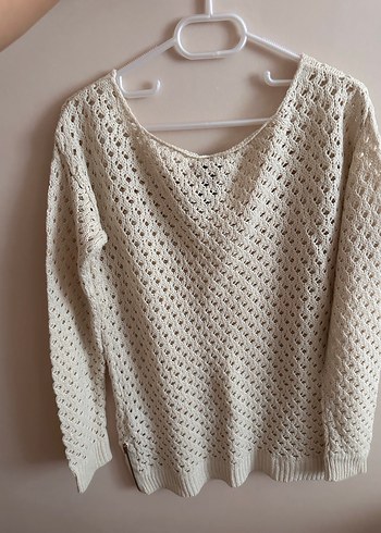 Kadın Beyaz Örgü Bohem Kazak - Görsel 2