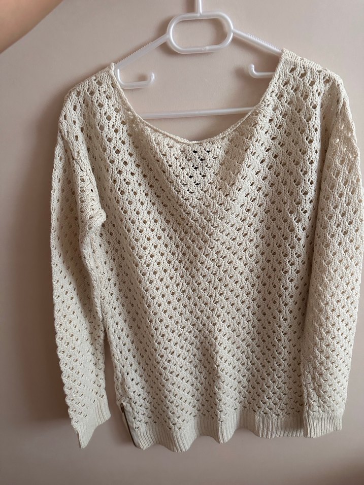 Kadın Beyaz Örgü Bohem Kazak - Görsel 2