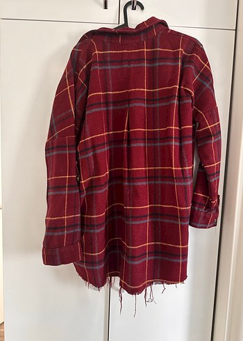 Bordo Ekose Düğmeli Salaş Kadın Gömlek - Görsel 2