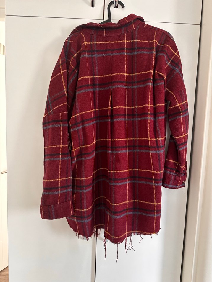 Bordo Ekose Düğmeli Salaş Kadın Gömlek - Görsel 2