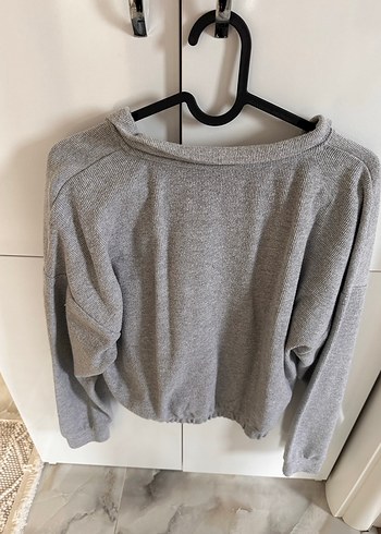 Gri Kadın Fermuarlı Yüksek Yaka Sweatshirt - Görsel 3
