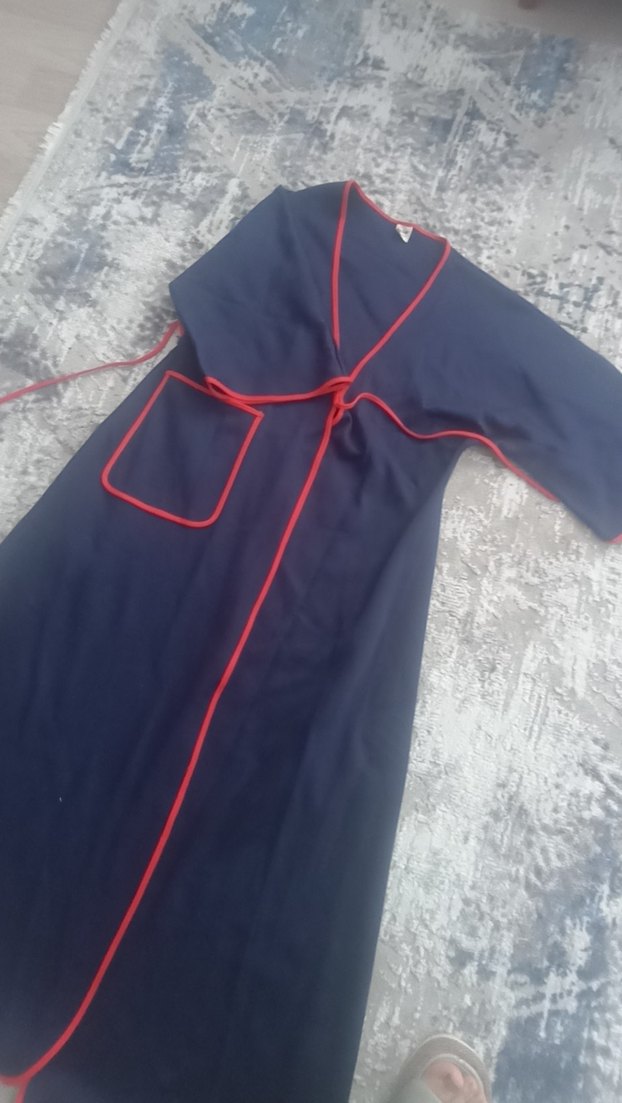 Koyu Mavi Uzun Salaş Kadın Sabahlık - Görsel 2