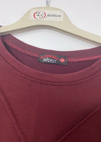 Düğmeli Bordo Kadın Tunik, Uzun Kollu - Görsel 2