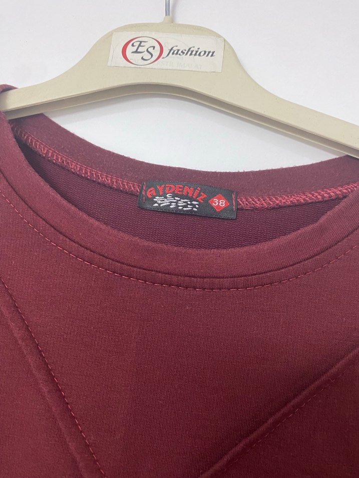 Düğmeli Bordo Kadın Tunik, Uzun Kollu - Görsel 2