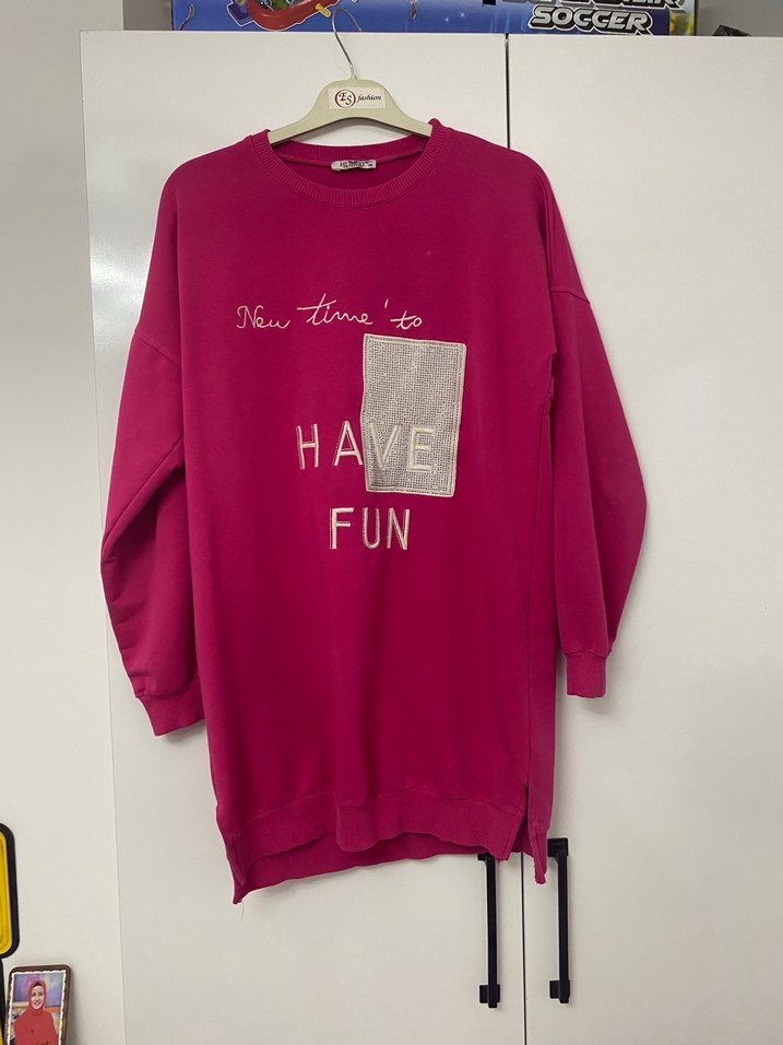 Pembe Renkli Mini Oversize Sweatshirt - Görsel 3