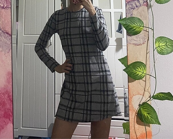 Zara Gri ekoseli elbise-bluz
