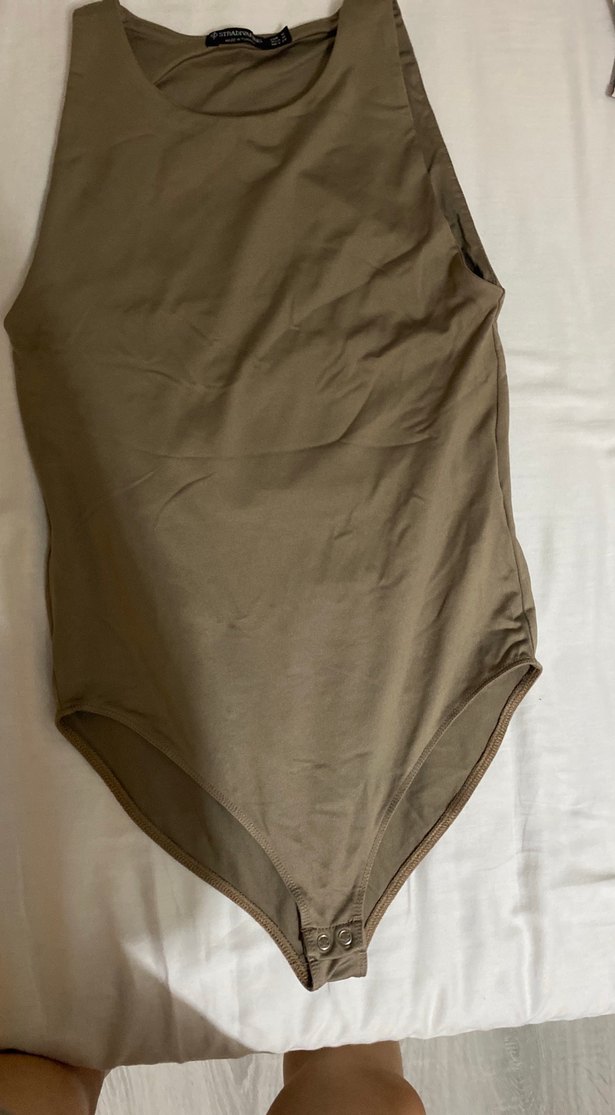 Bej Kolsuz Yüksek Yakalı Body - Görsel 2