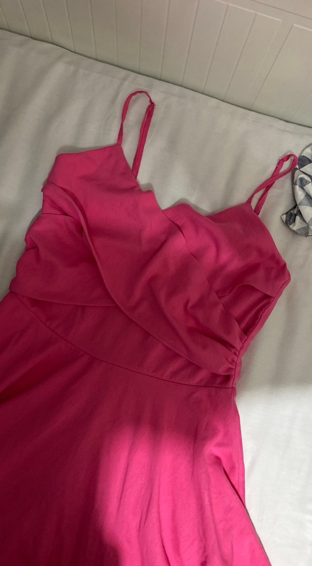 Pembe V Yakalı Keten Kadın Tulum - Görsel 3