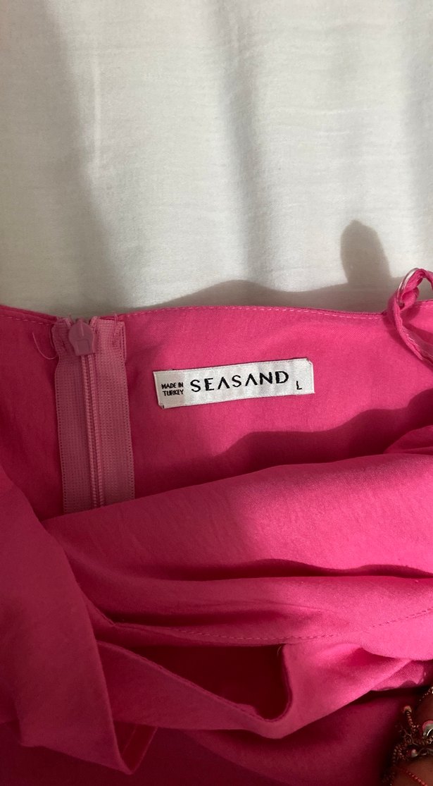 Pembe V Yakalı Keten Kadın Tulum - Görsel 5