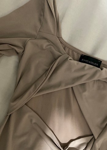 Bej Drapeli V Yaka Uzun Kollu Kadın Bluz - Görsel 5