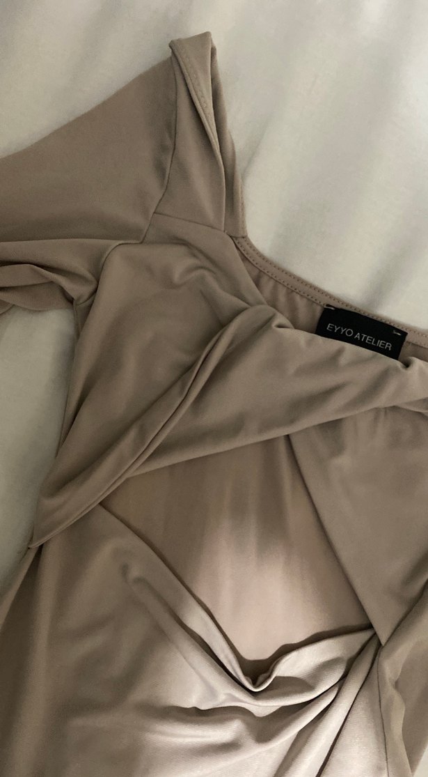 Bej Drapeli V Yaka Uzun Kollu Kadın Bluz - Görsel 5