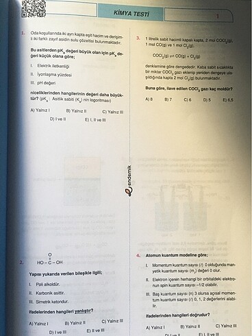 Ayt kimya denemesi (30?lu endemik yayınları )