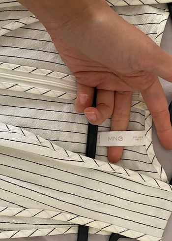 Kolsuz Çizgili V Yaka Uzun Keten tulum - Görsel 2